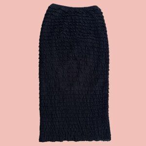 Ronny Kobo Elegant black midi skirt with a ruched lace-like fabric